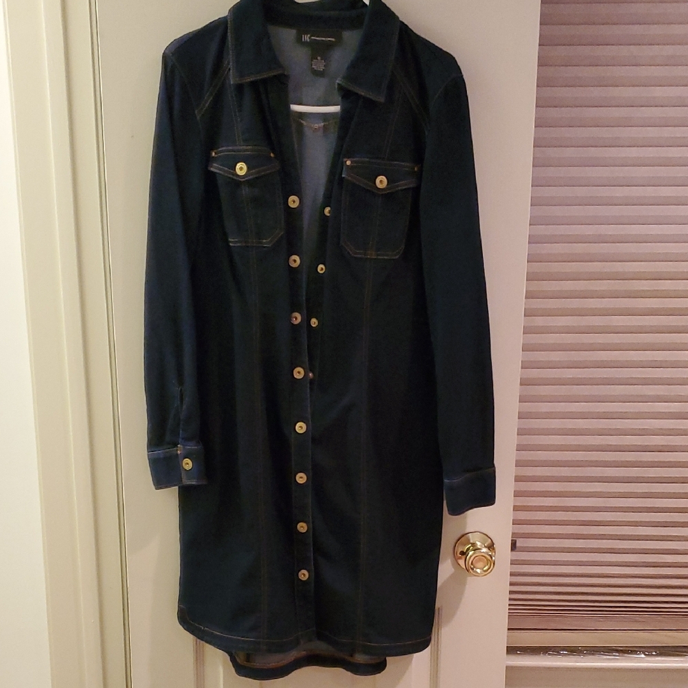 INC Blue Button-Up Denim Dress